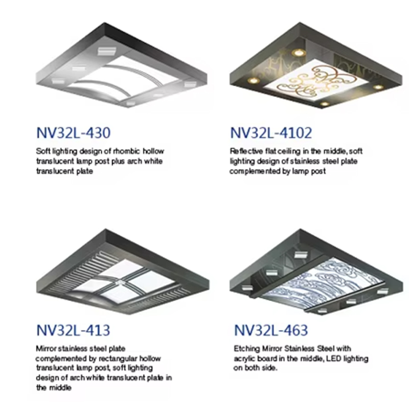 VTSP139 Elevator Cabin Dekorasyon Modernong LED Elevator Cabin Ceiling Panel Hindi kinakalawang na Steel Lift Ceiling Design